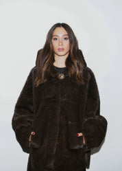 Faux fur jacket with gold detail - BROWN