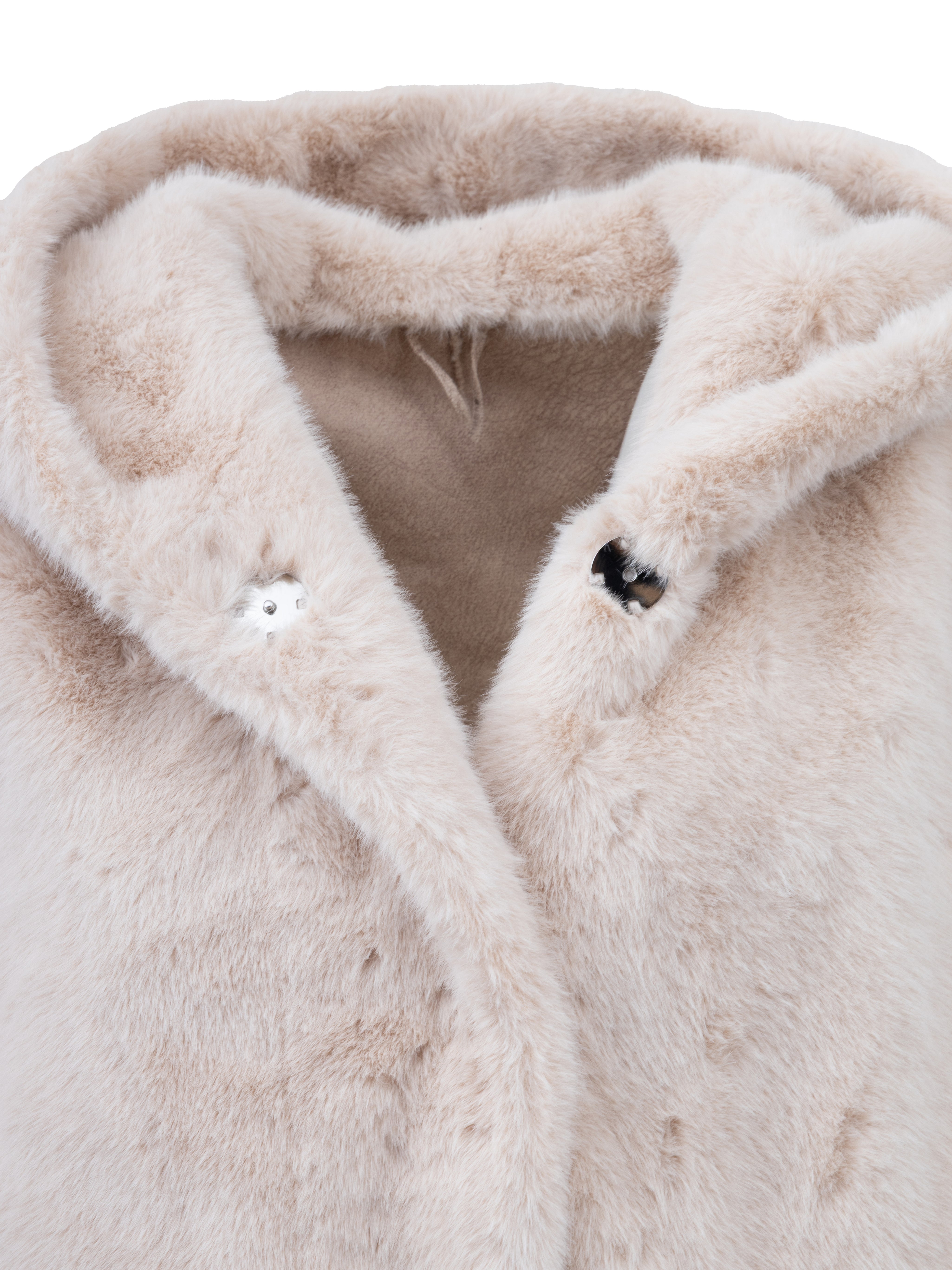 Cappotto in ecopelliccia lungo con cappuccio - BEIGE