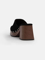 8cm bottom sabot in imitation suede - BLACK