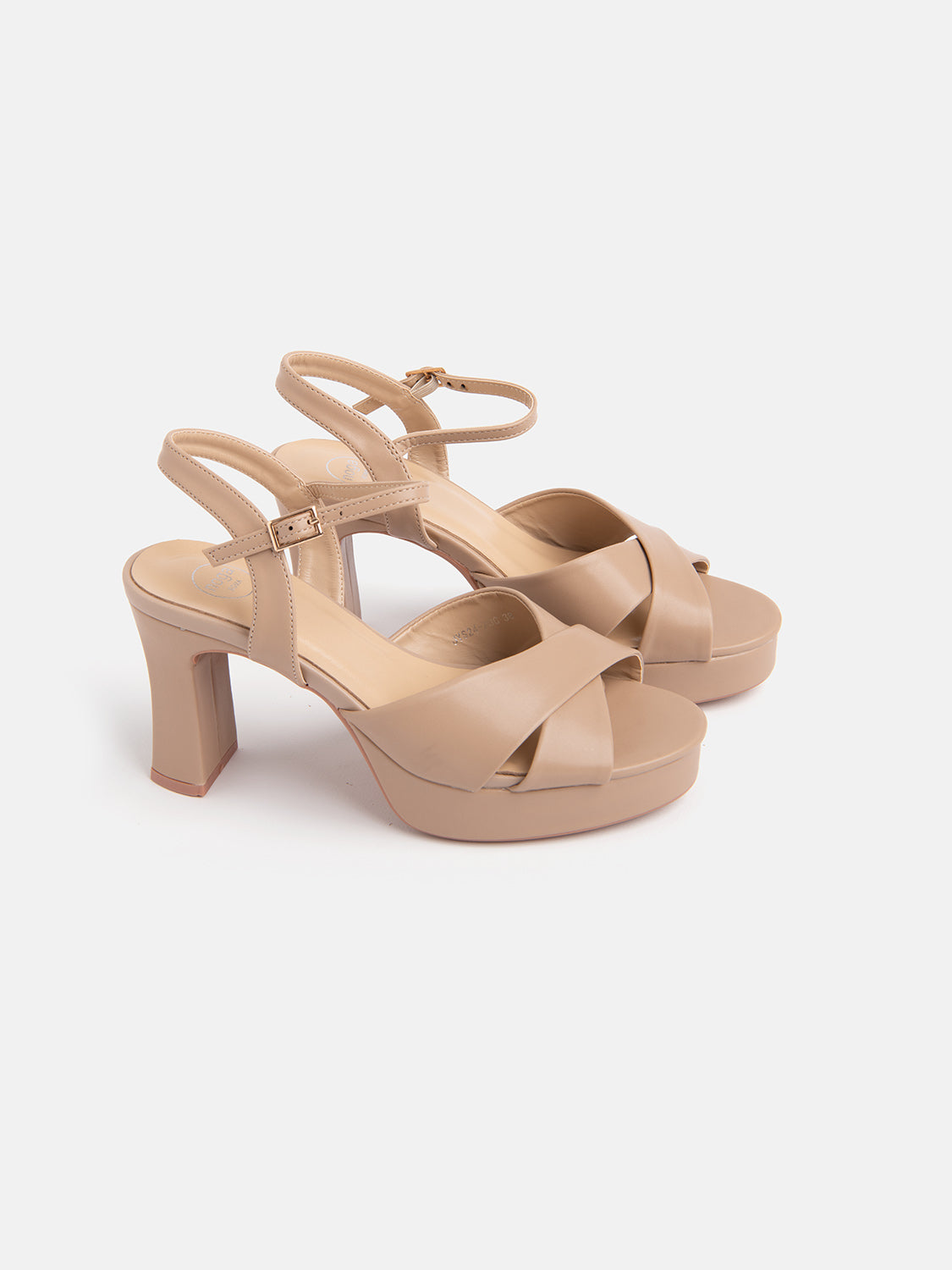 Sandal with platform and crossed straps - NUDE