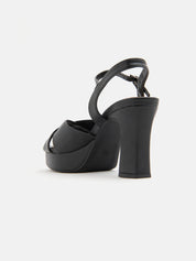 Sandal with platform and crossed straps - BLACK