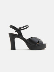 Sandal with platform and crossed straps - BLACK