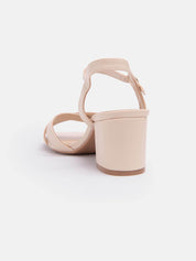 Sandal with crossed straps and wide heel - NUDE