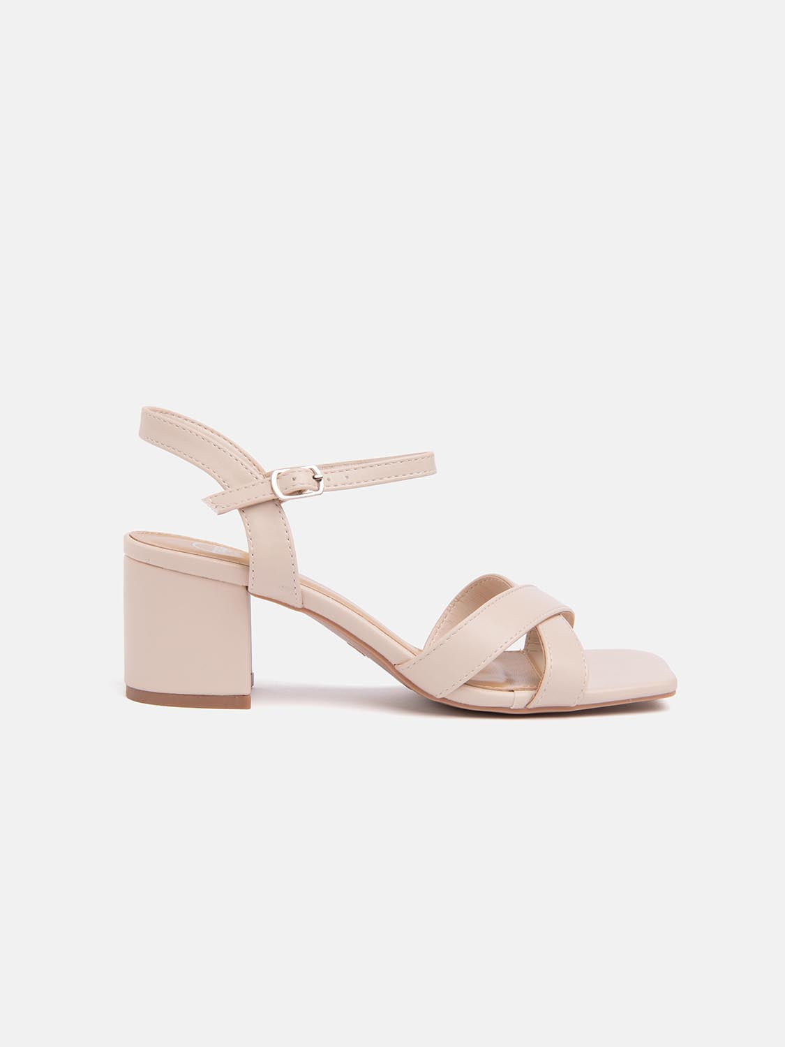 Sandal with crossed straps and wide heel - NUDE