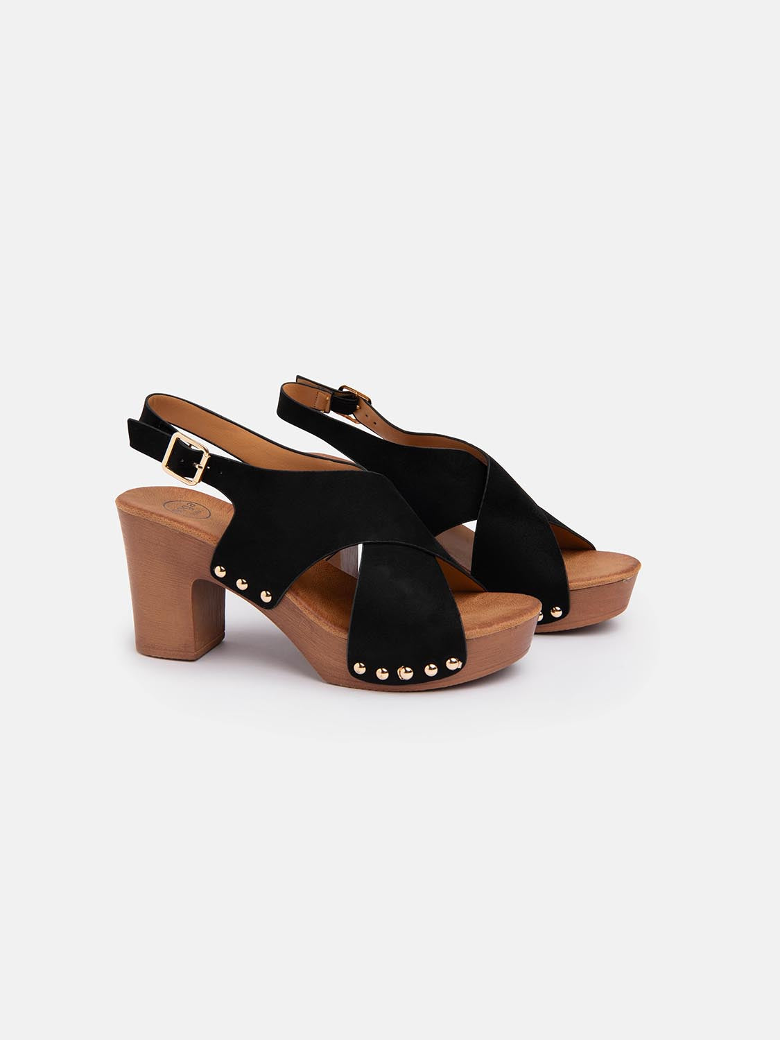 Clog with wide crossing bands and strap - BLACK