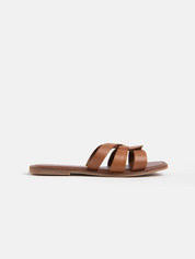 Sandal with crossed straps in genuine leather - LEATHER