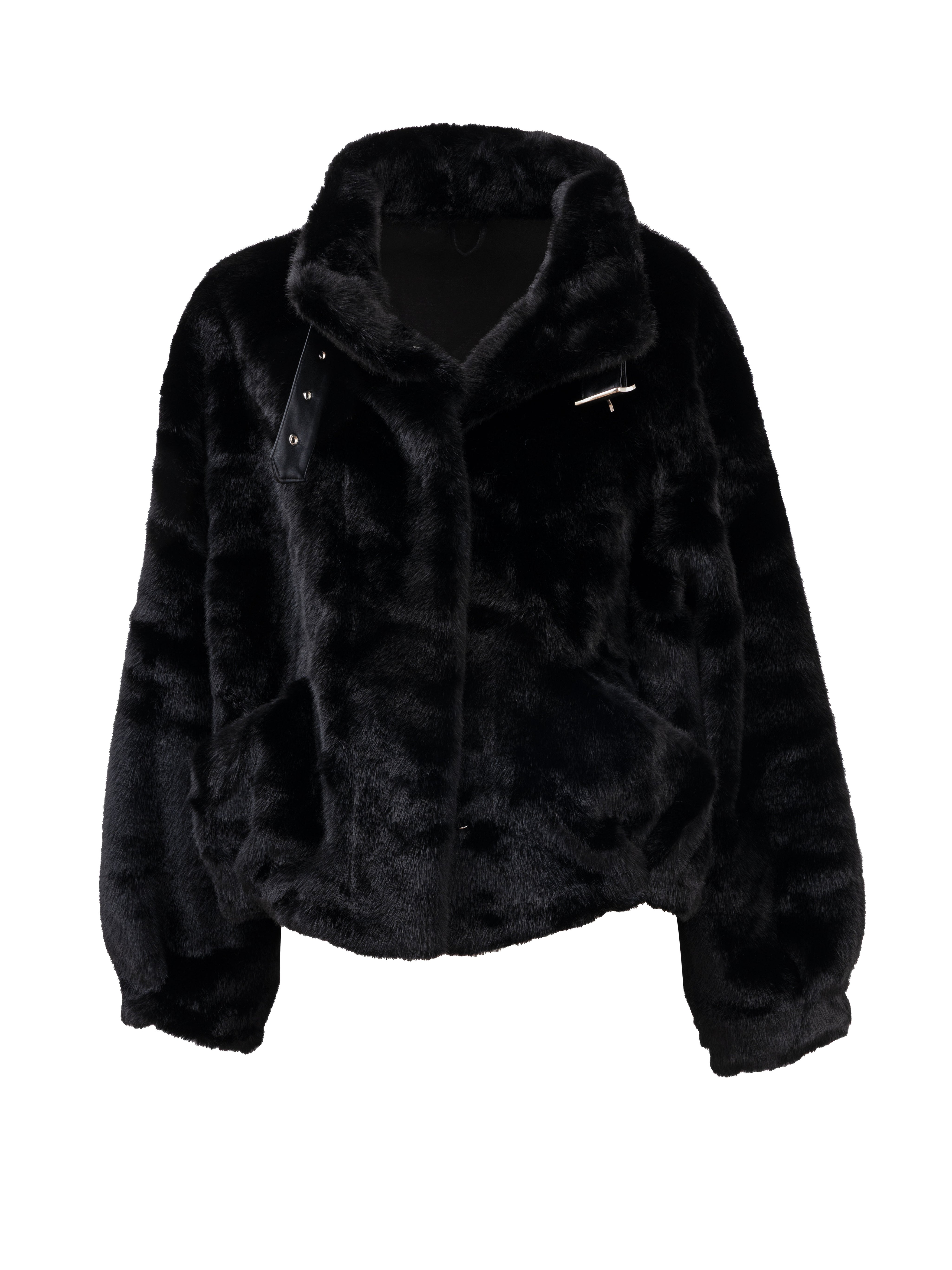 Cappotto classico in pelo sintetico - NERO