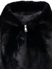 Faux Fur Vest with Hood - BLACK