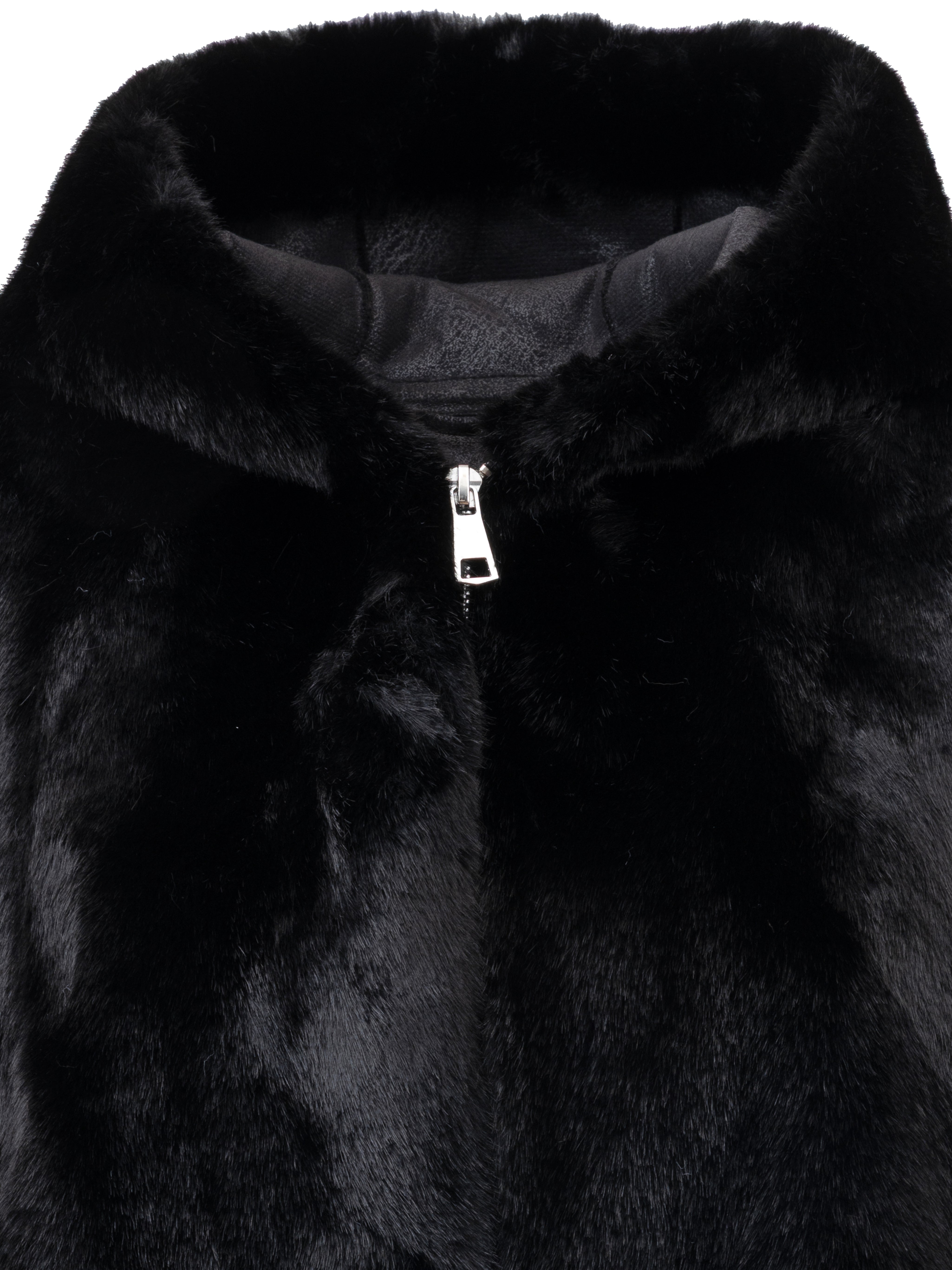 Faux Fur Vest with Hood - BLACK