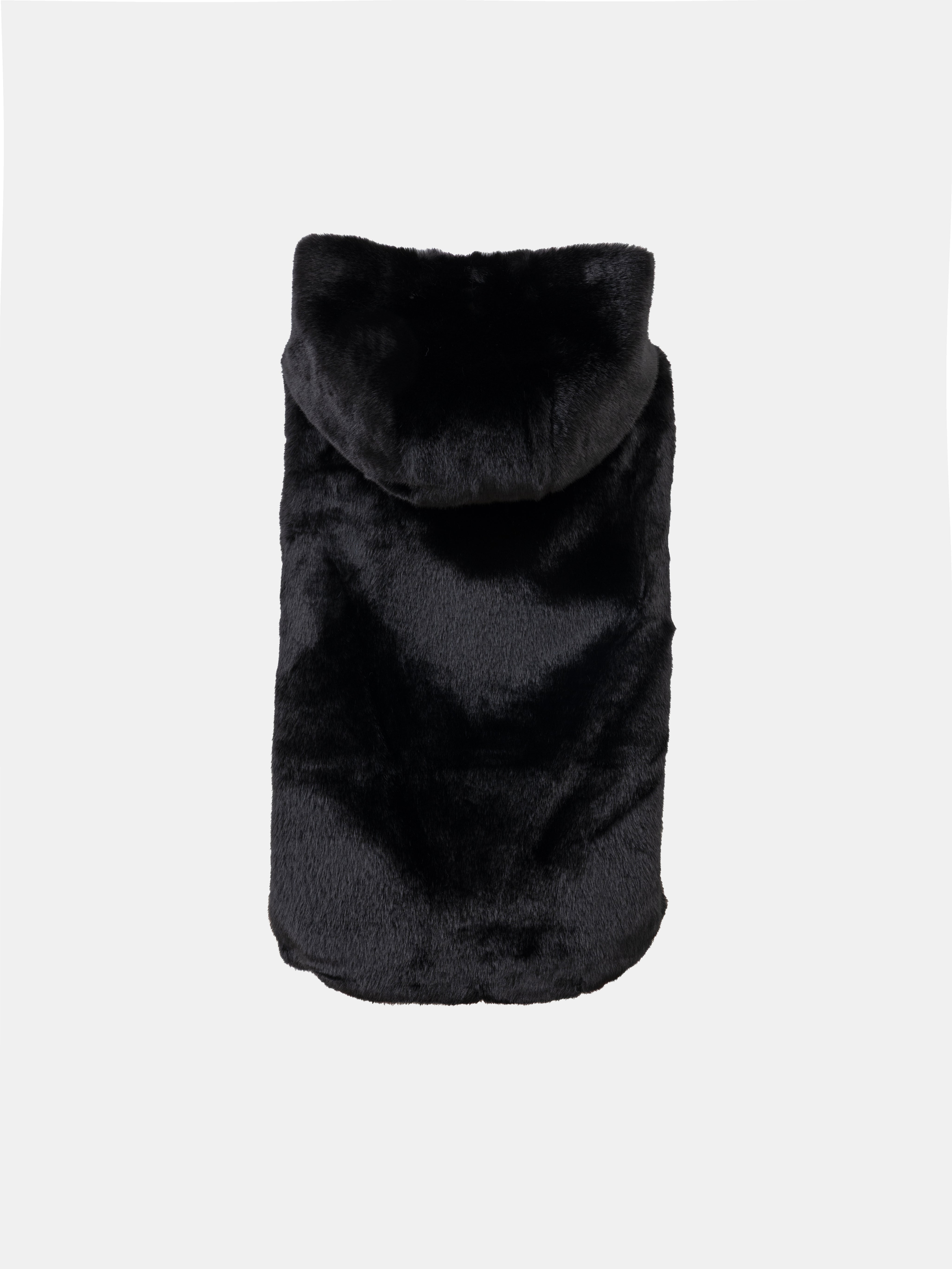 Faux Fur Vest with Hood - BLACK