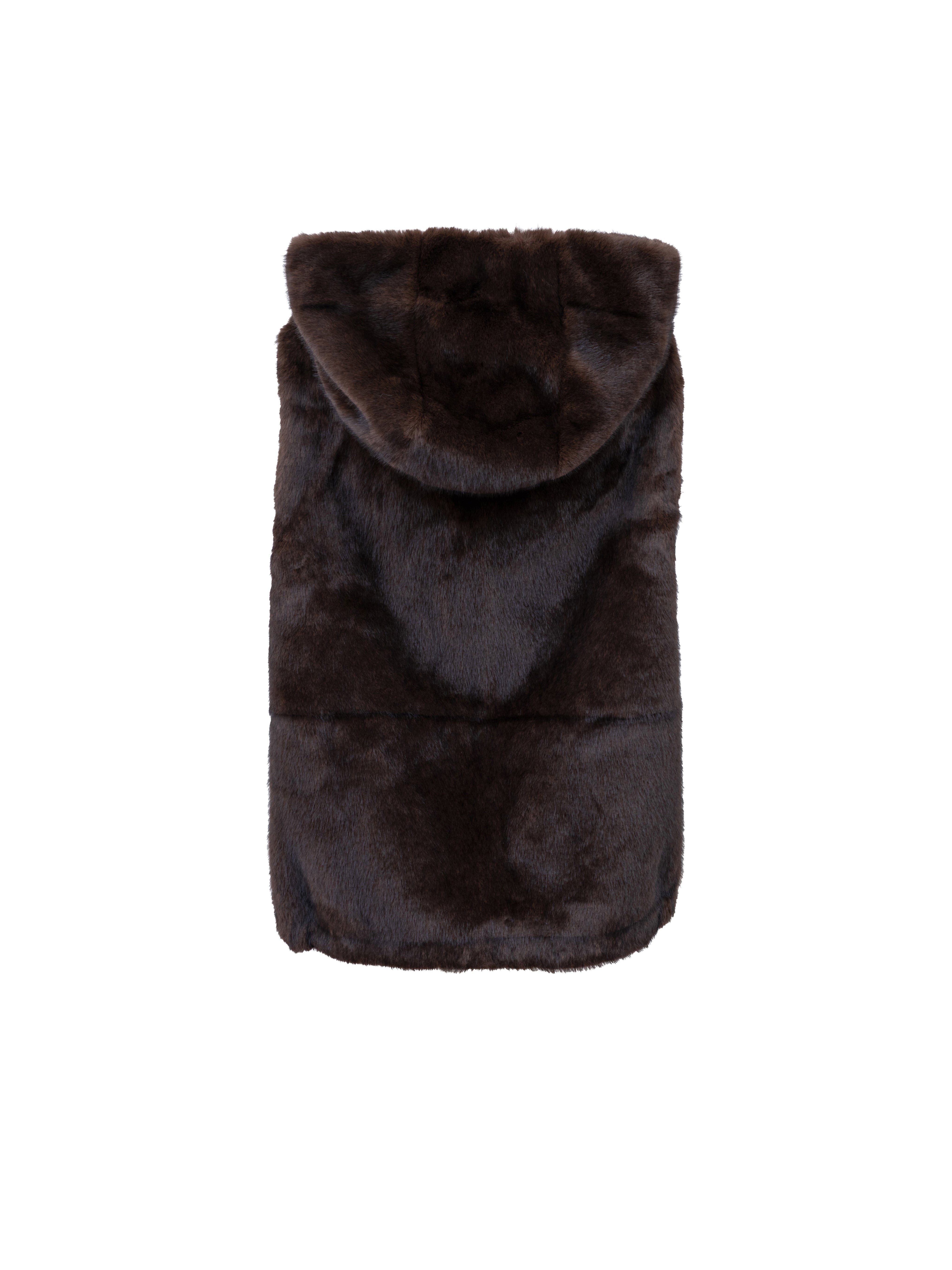 Gilet in ecopelliccia con cappuccio - MARRONE
