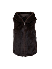 Gilet in ecopelliccia con cappuccio - MARRONE