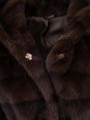 Faux Fur Coat with Belt - BROWN