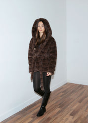 Faux Fur Coat with Belt - BROWN