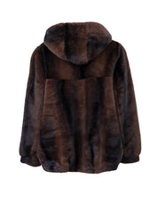Medium-Length Faux Fur Coat with Hood - BROWN