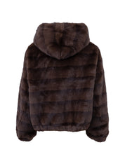 Faux Fur Coat with Hood - BROWN