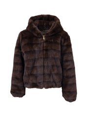 Faux Fur Coat with Hood - BROWN