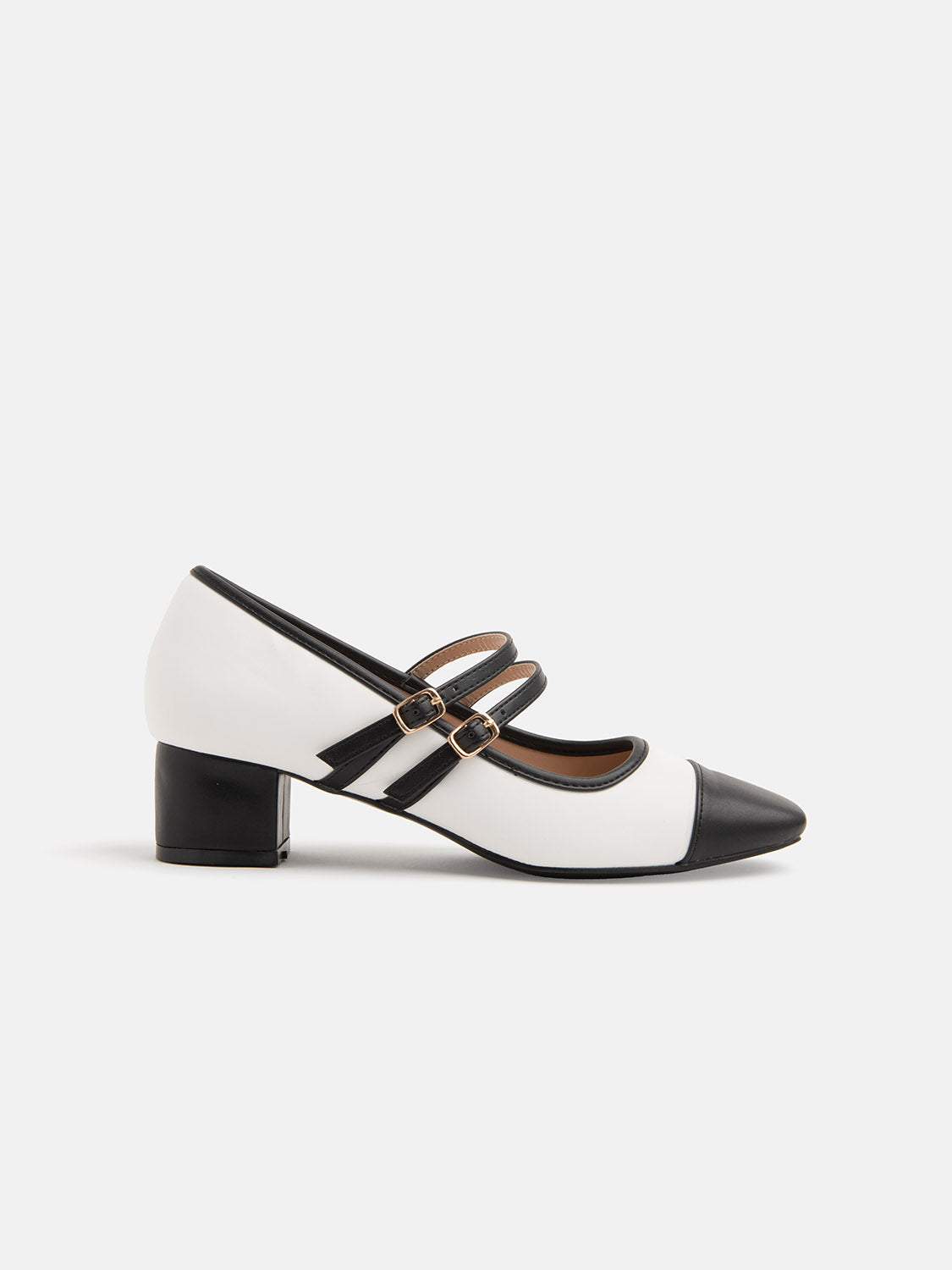 Mary jane with contrasting tip and double strap - BLACK AND WHITE